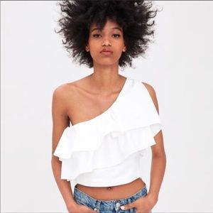 Zara Ruffle One Shoulder Crop Top